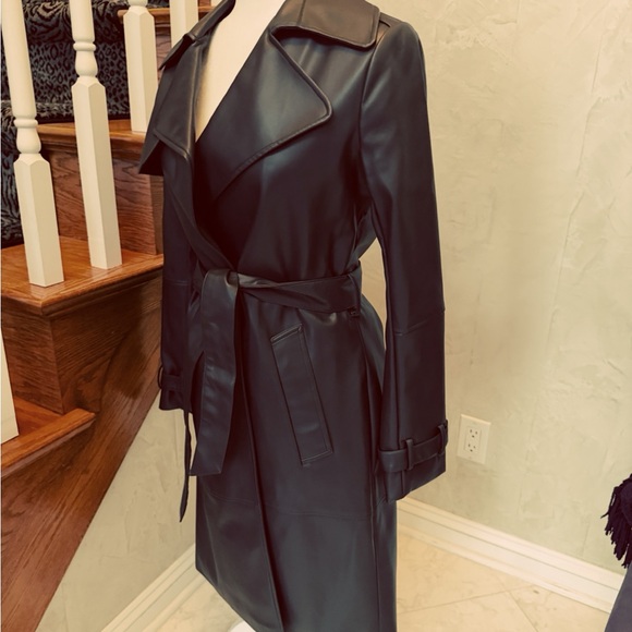 Tahari Dark Brown Faux Leather Trench Coat Never Worn - Picture 3 of 6